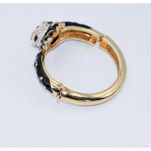 Panetta Vintage 1980's Black Enamel and Gold Tone PANTHER Bangle Bracelet - Picture 11 of 12